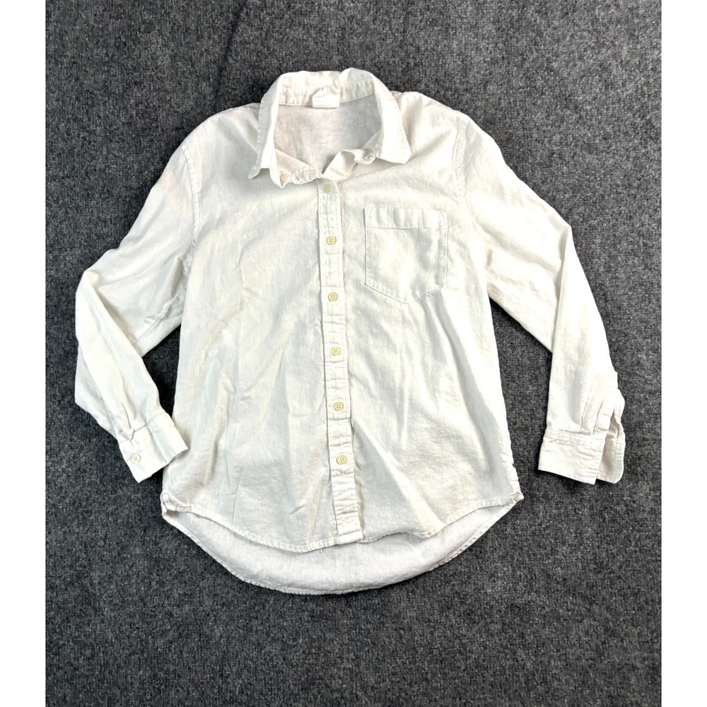Gap The Easy Shirt Women's Small White Linen Blend Button Front Long Sleeve Top